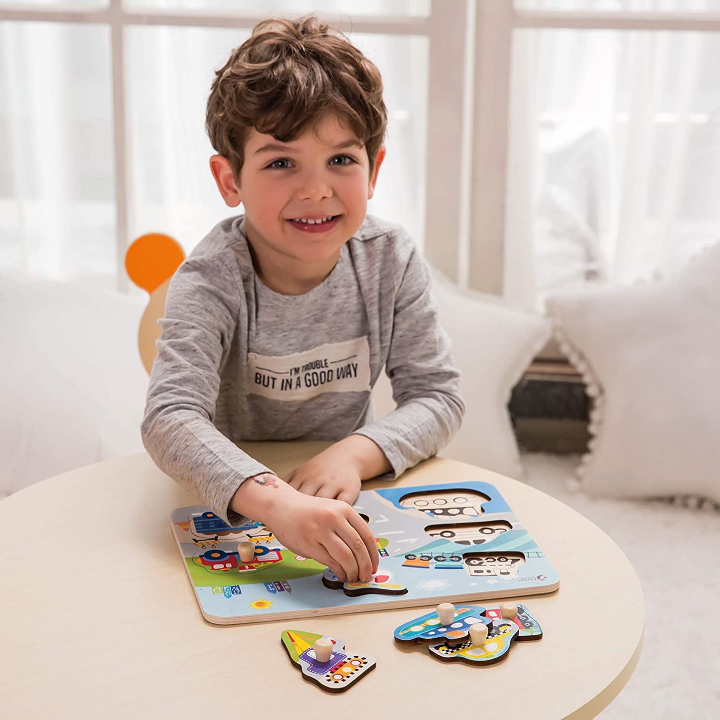 Classic World 8-Piece Traffic Wooden Peg Puzzle