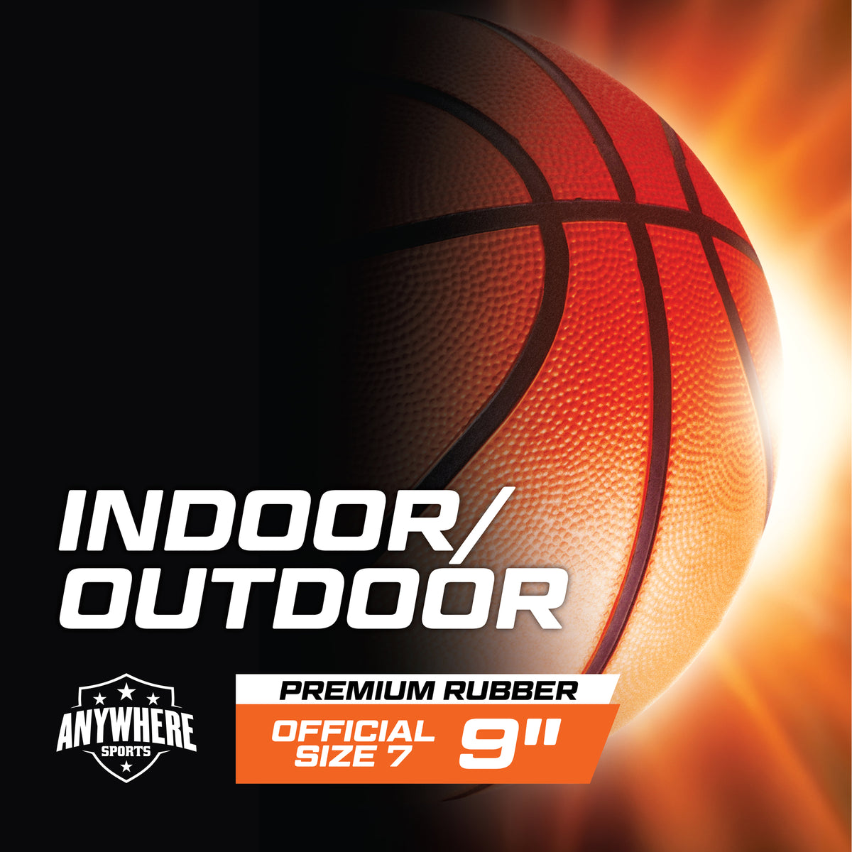 Anywhere Sports LED Basketball Size 7 with glowing red and orange ball against dark background