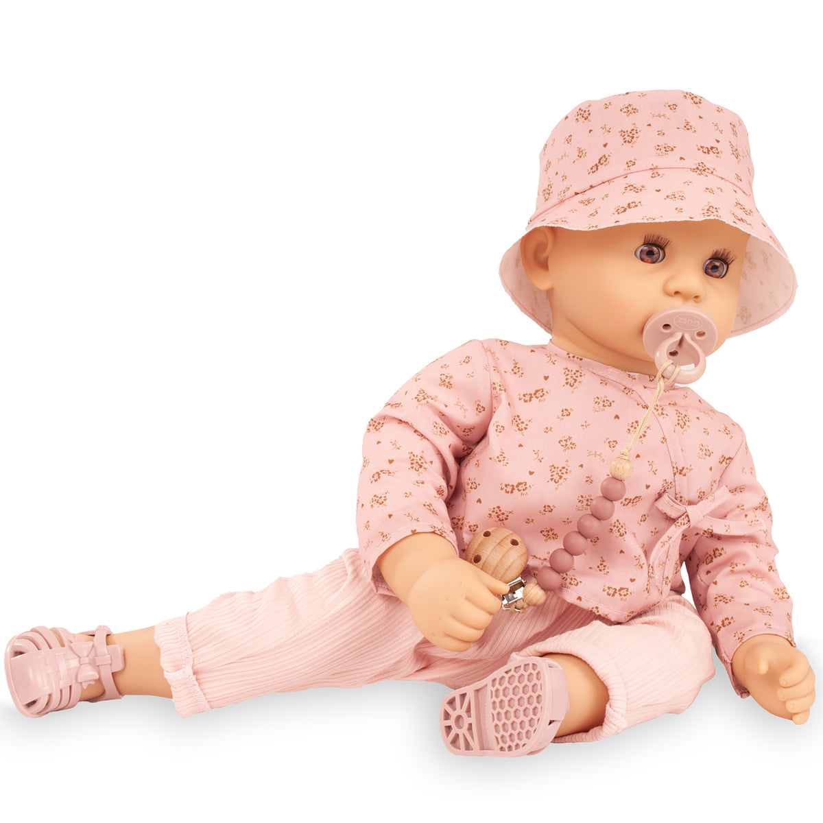 Gotz Cookie Flowers Millefleur 19 inch baby doll in pink floral outfit with hat