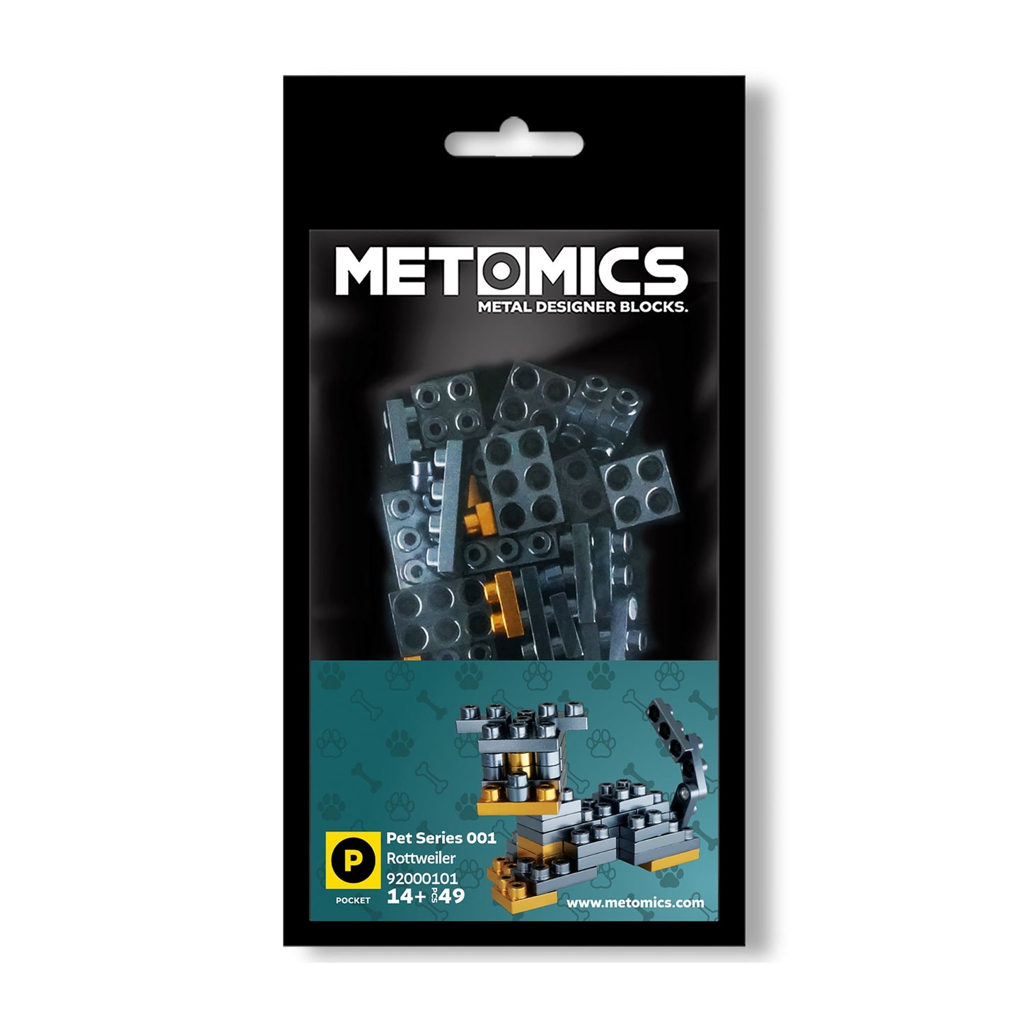 Metomics Pocket Pet Rotweiler Dog 49pc - Aztec Gold and Charcoal Black