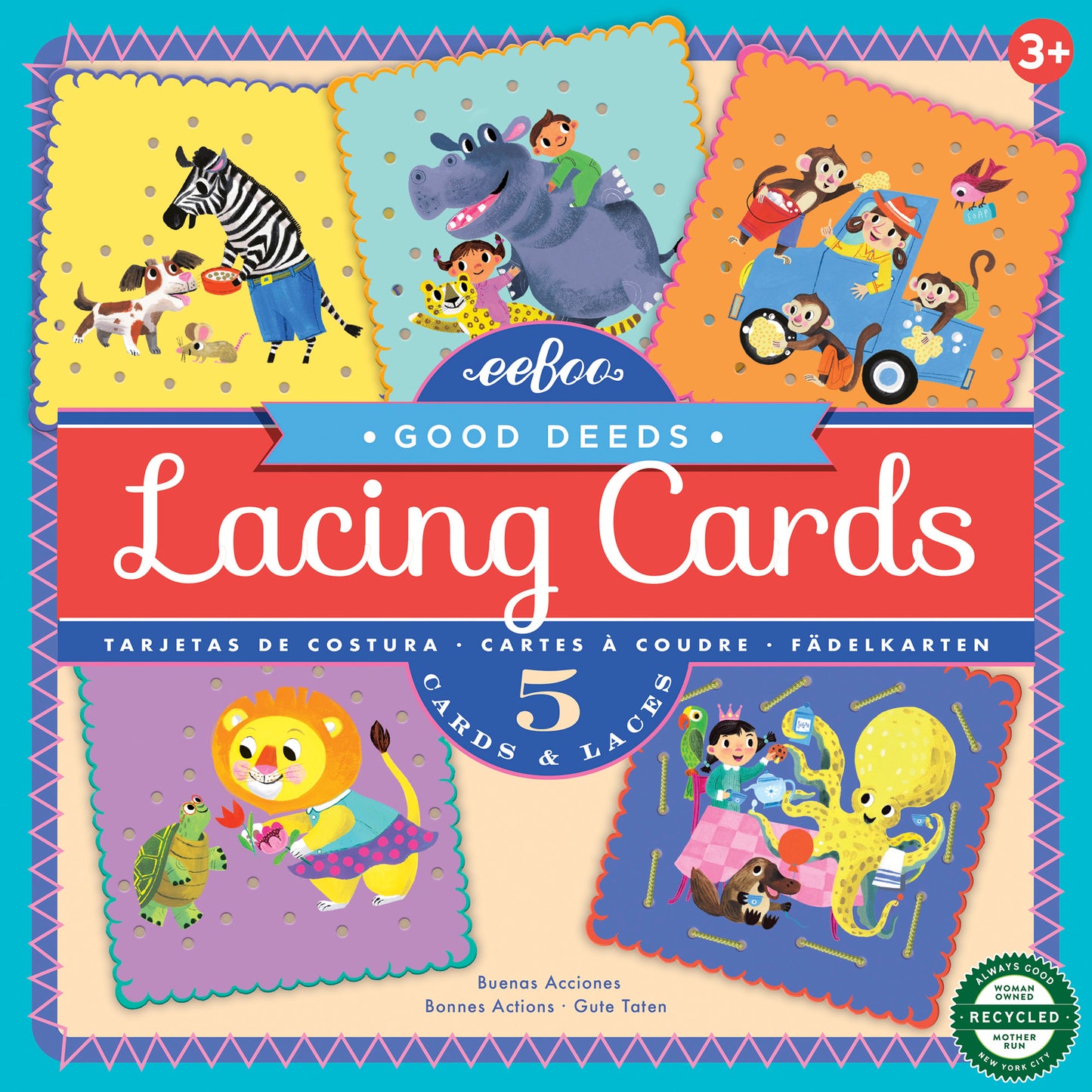 Good Deeds: Animal Themed Lacing Cards - Set of 5 with Colorful Laces