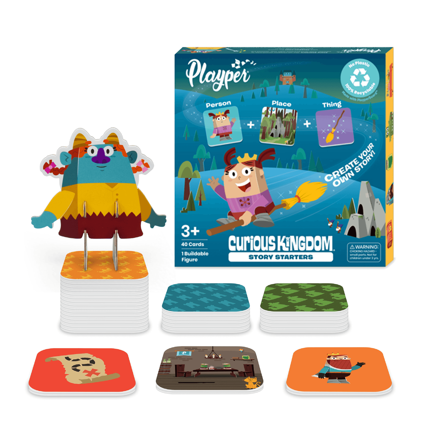 Playper Curious Kingdom Story Starters Kit - Educational Storytelling Cards with Buildable Character