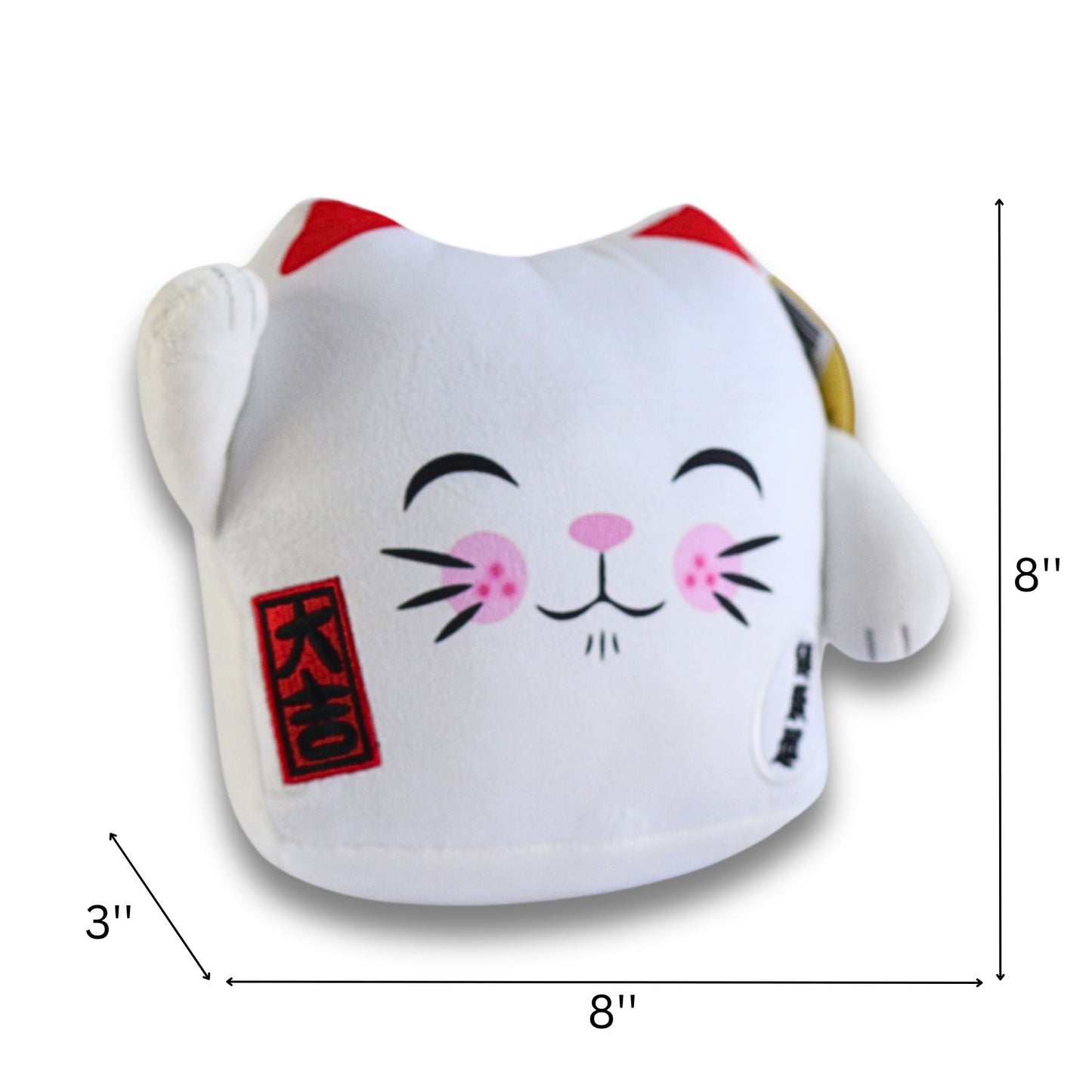 Maneki Neko Lucky Charm Soft Velboa Cushion 8 inch - White Closed Eye