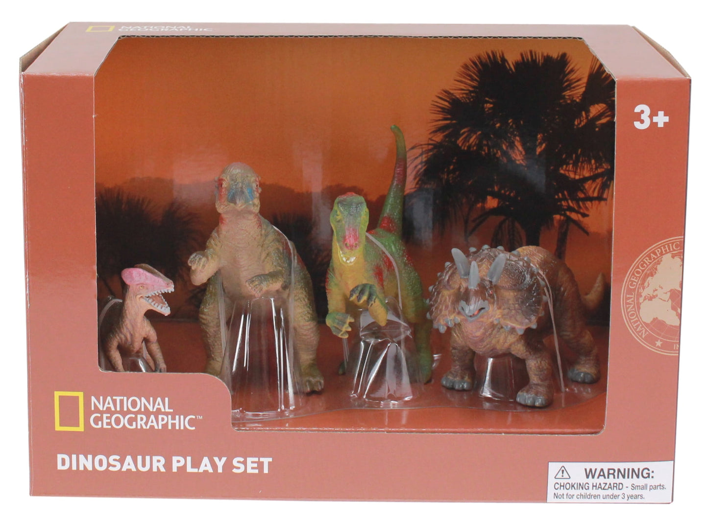 National Geographic Dinosaur Collectible Figurines Set - Dilophosaurus, Stegosaurus, Brachiosaurus, Diplodocus
