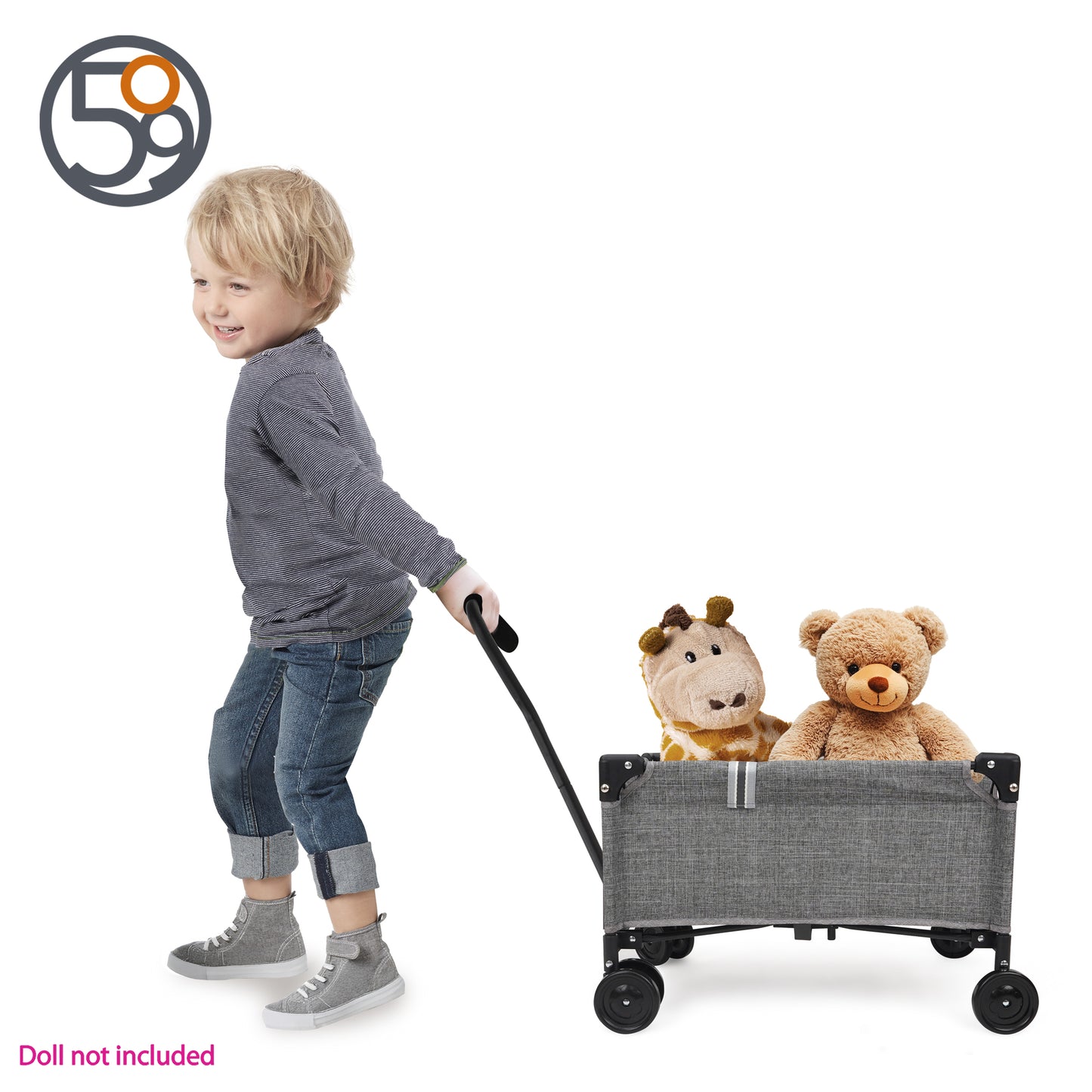 509 Crew Little Wagon melange grey folding pull-along cart with child pulling it