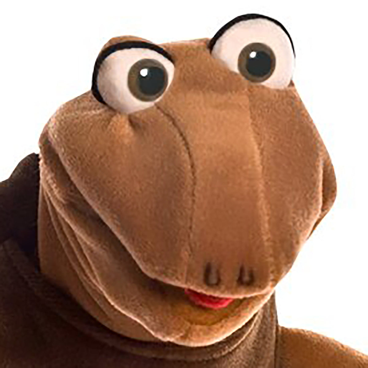 Sal The Turtle hand puppet with brown body, large round eyes, and red mouth detail