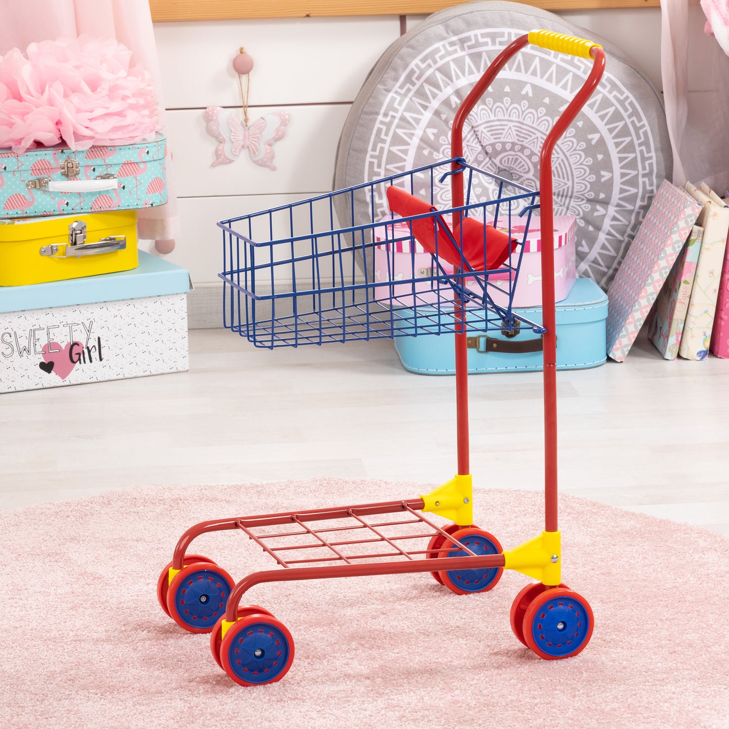 Bayer Design Shopping Cart - Grey & Blue, Grocery Pretend Play Toy for Toddlers