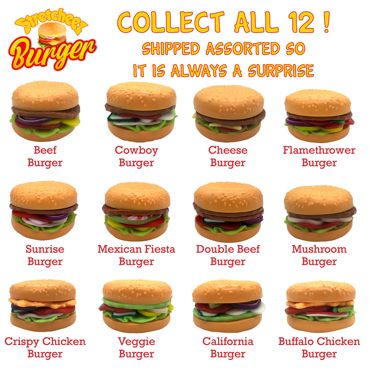 Stretcheez Hamburger 2pk - Stretchy Surprise Toy Food