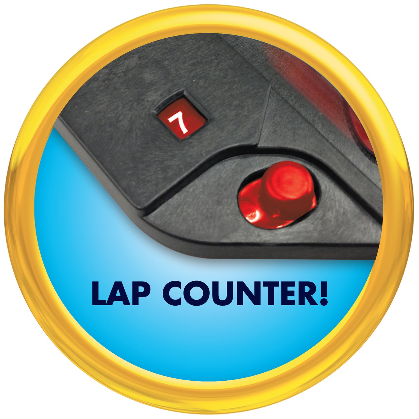 Sonic Crossworlds Slot Car Race Set lap counter device with red button and yellow frame
