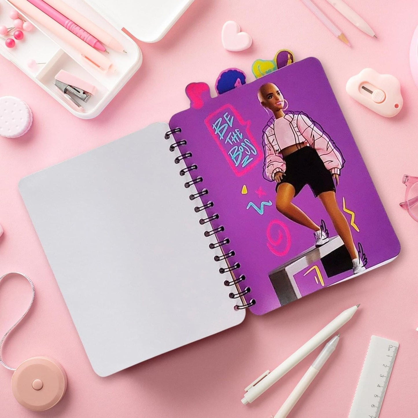 Barbie 4 Tab Journal with purple cover, spiral binding, and blank pages for writing