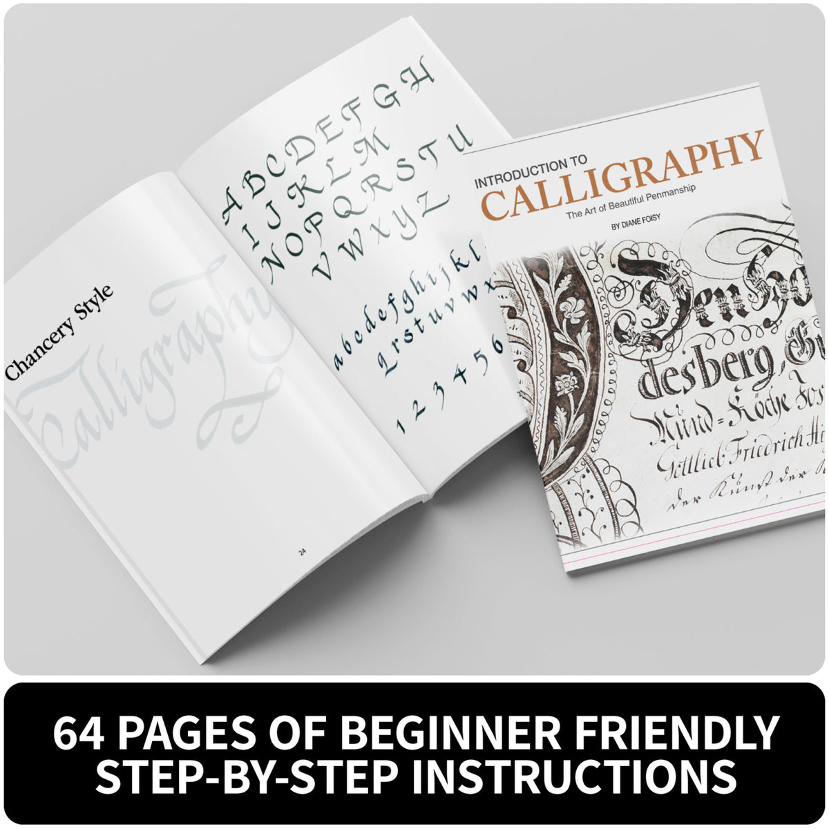 Introduction to Calligraphy kit with instruction book and calligraphy supplies displayed