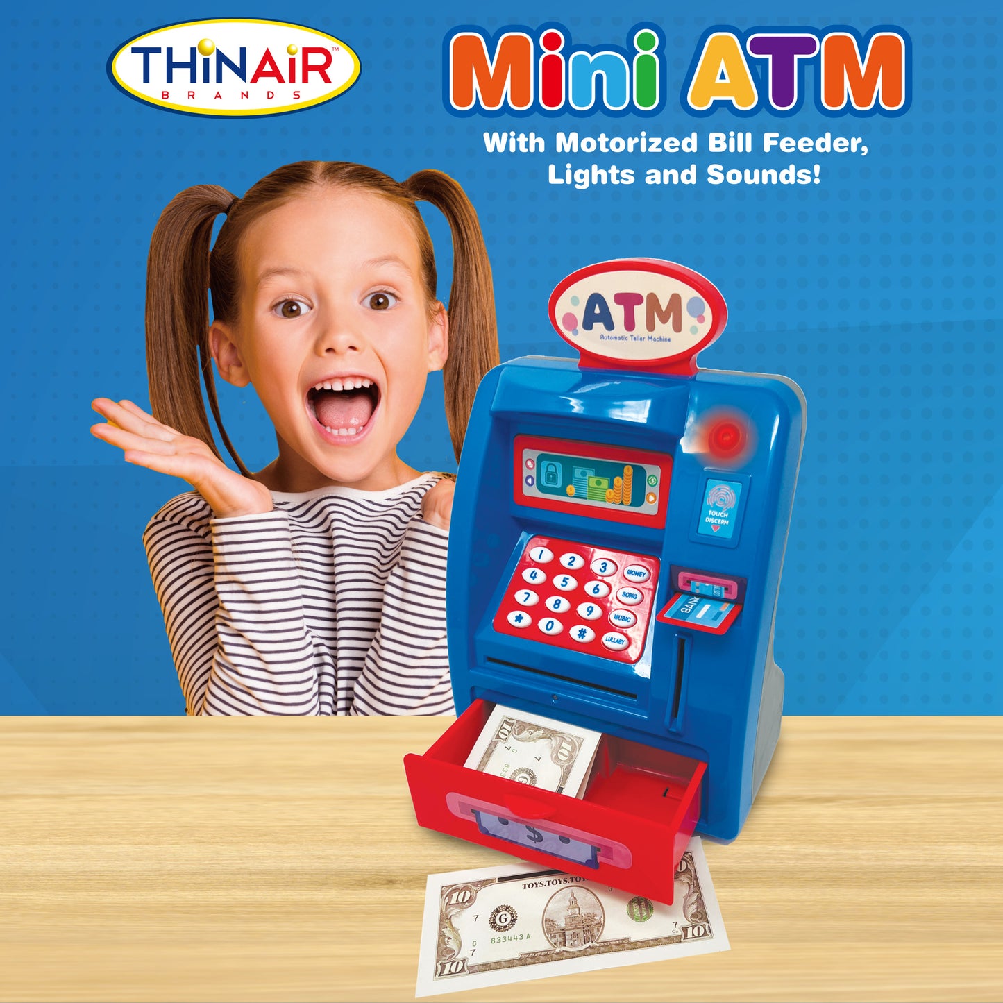 Playful Minds Mini ATM - Interactive Piggy Bank with Sounds and Lights for Kids Age 3+
