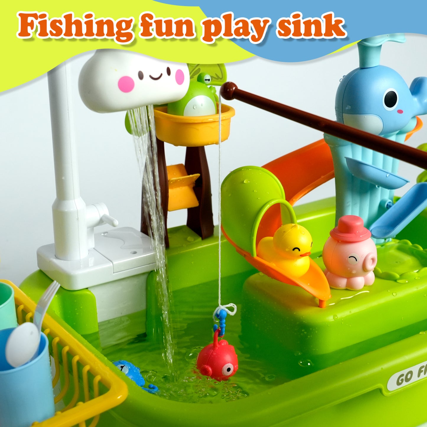 Easy Playhouse Splash & Cook 4-In-1 Play Sink with Running Water Faucet