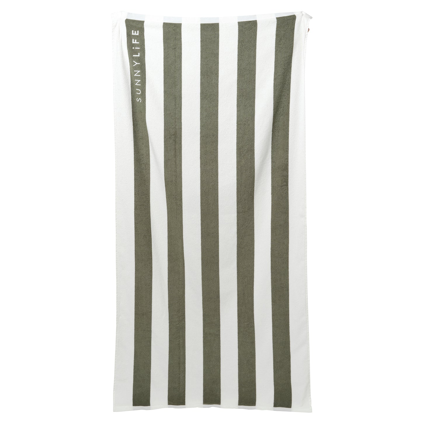 Sunnylife Luxurious Beach Towel Vacay - Olive Stripe Cotton Oasis
