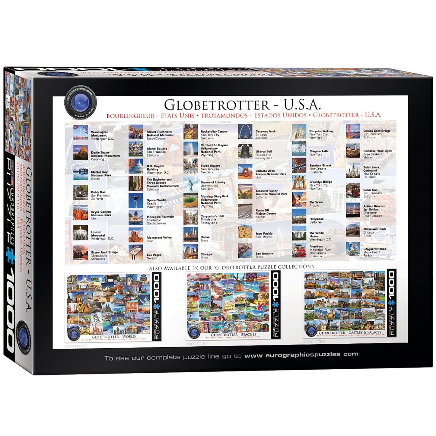 Eurographics Globetrotter USA 1000 piece jigsaw puzzle with travel landmarks map collage