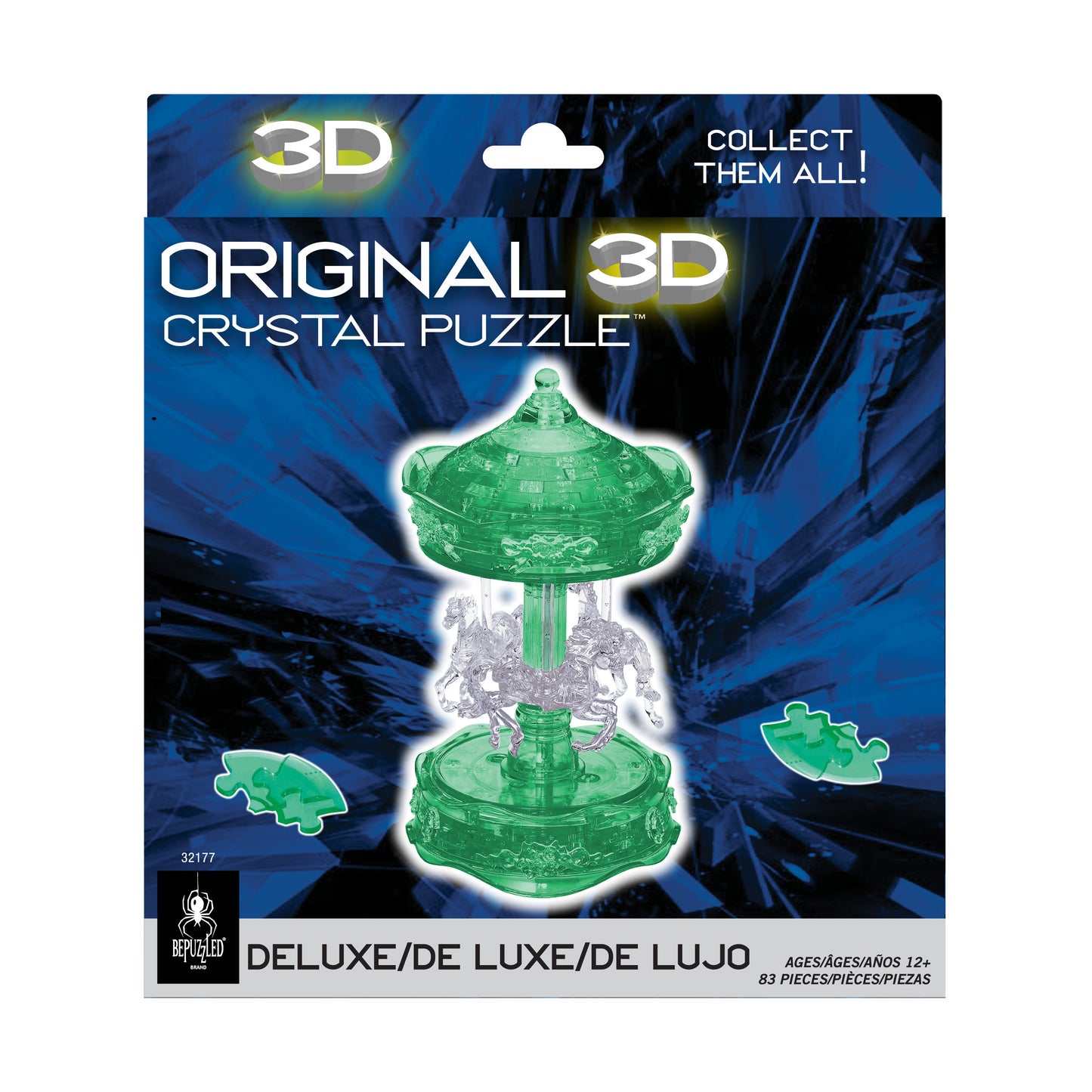 BePuzzled 3D Crystal Carousel Puzzle - Enchanting Green/White, 83 Pieces