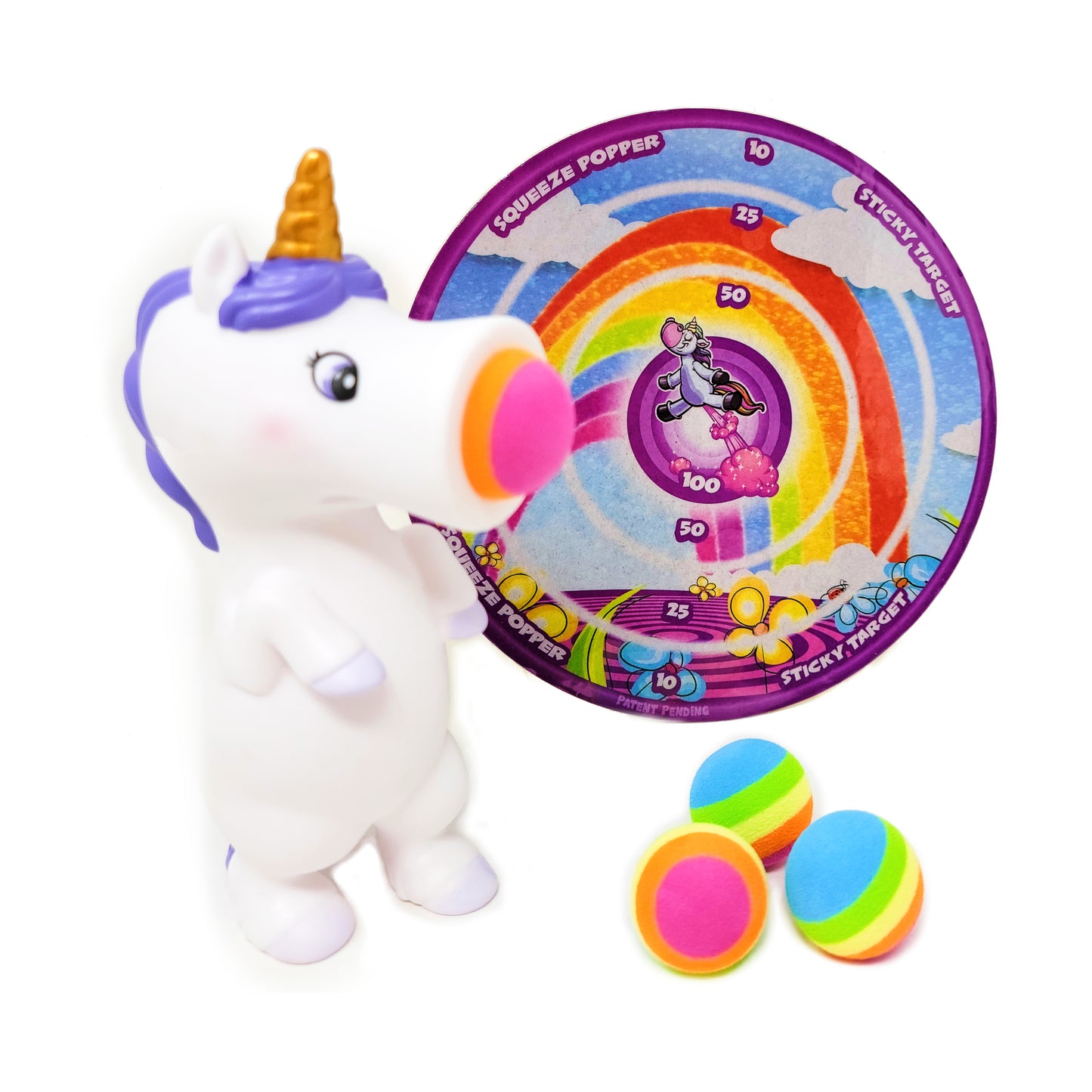 Magical White Unicorn Squeeze Popper with Sticky Target