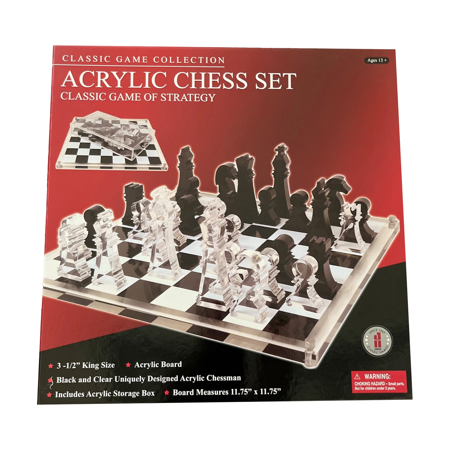 John N. Hansen Co. Classic Acrylic Chess Set - 11.75x11.75 inch Board