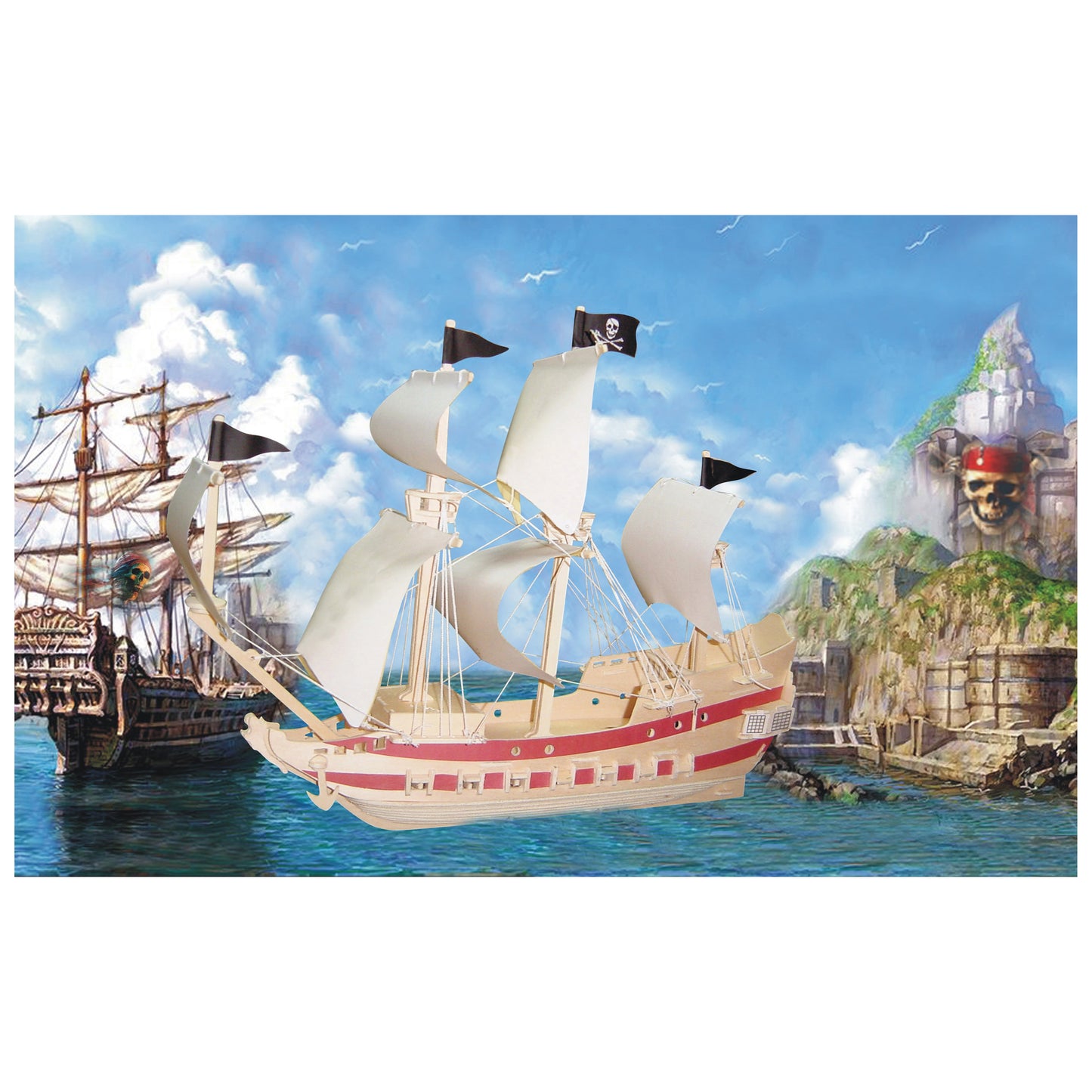 3D Pirate Ship Adventure Natural Wood Puzzle - 1 Set
