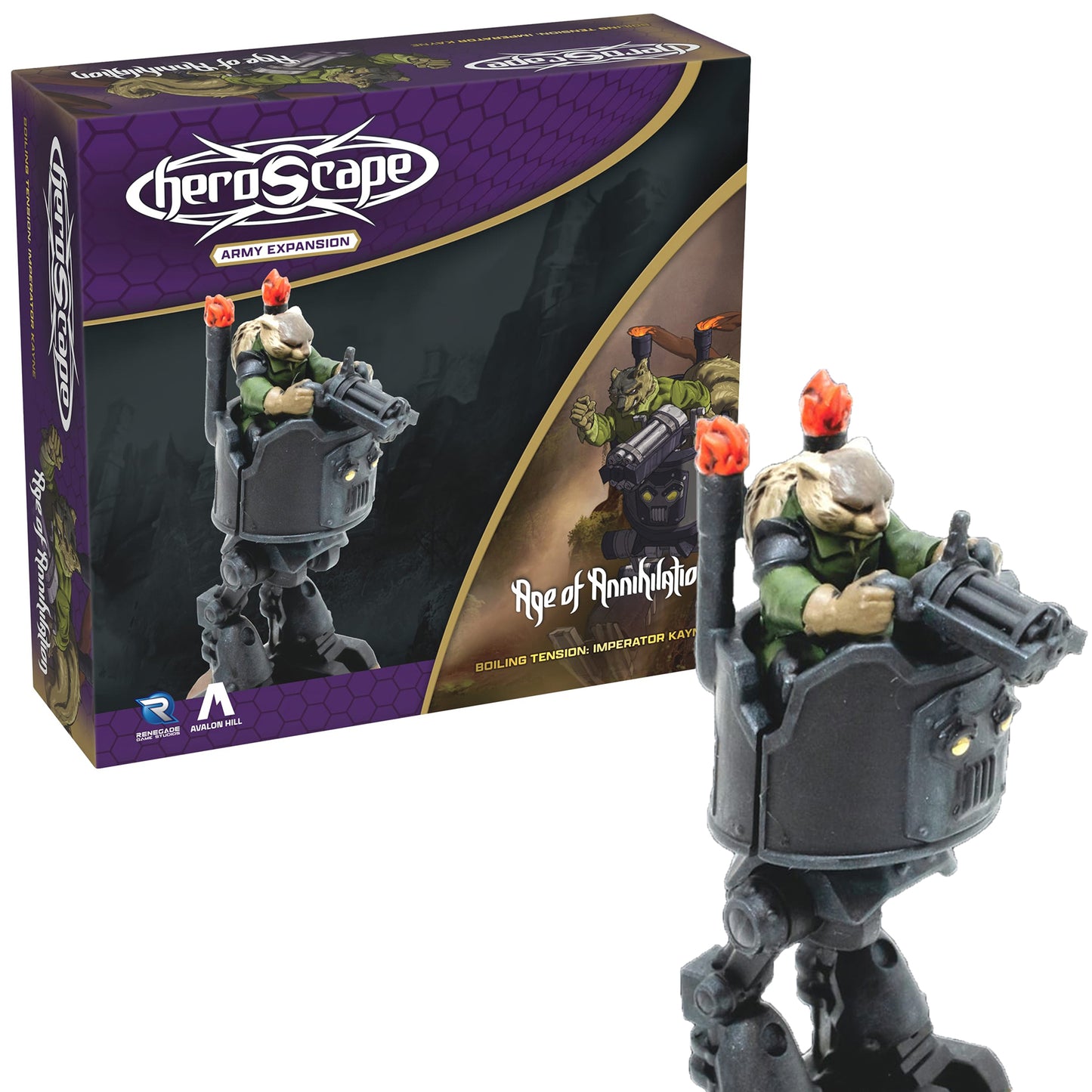 Heroscape Imperator Kayne Army Expansion figure with gun and flaming torches, unpainted miniature