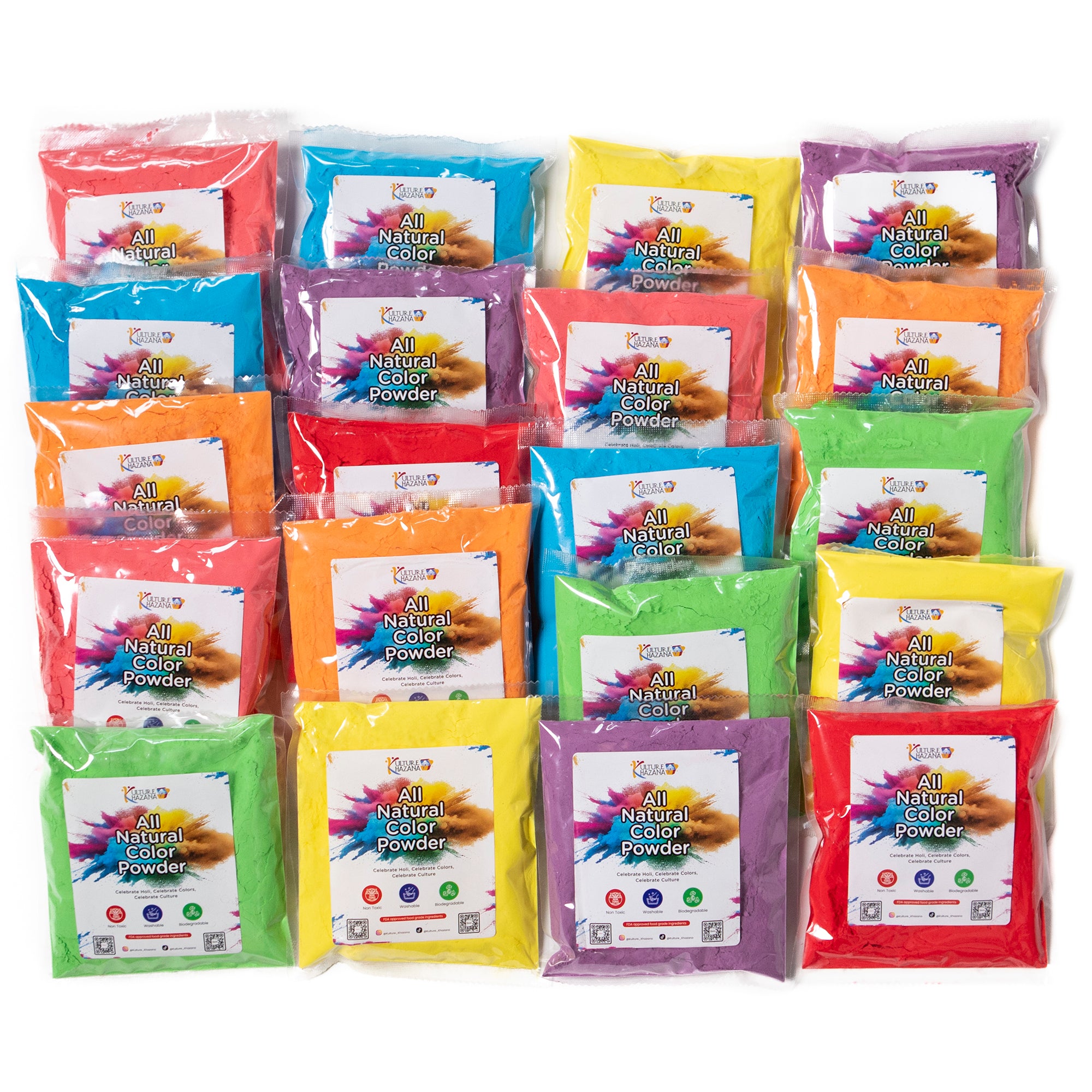 Kulture Khazana Holi Color Powder 20-Pack Festival Celebration Set ...