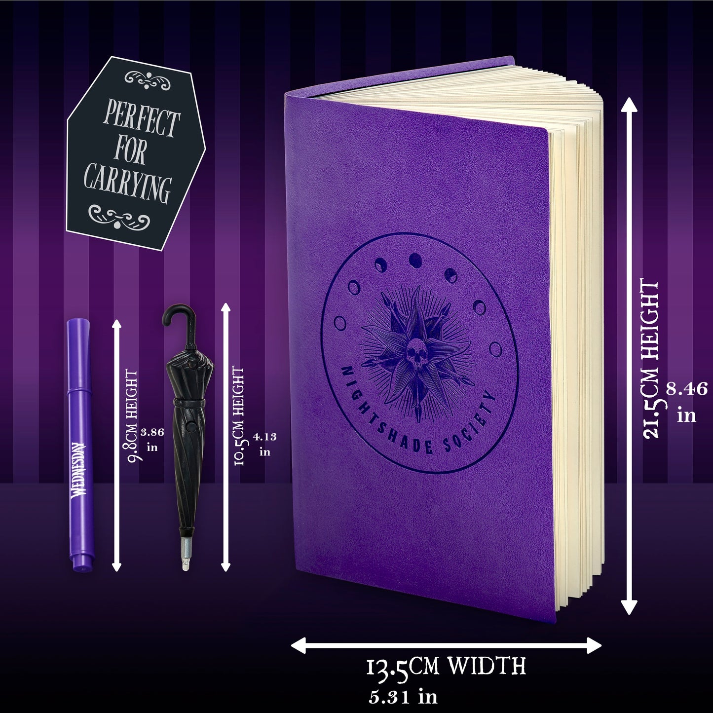 Secret Reveal Journal: Wednesday Nightshade Society purple hardcover notebook with moon design