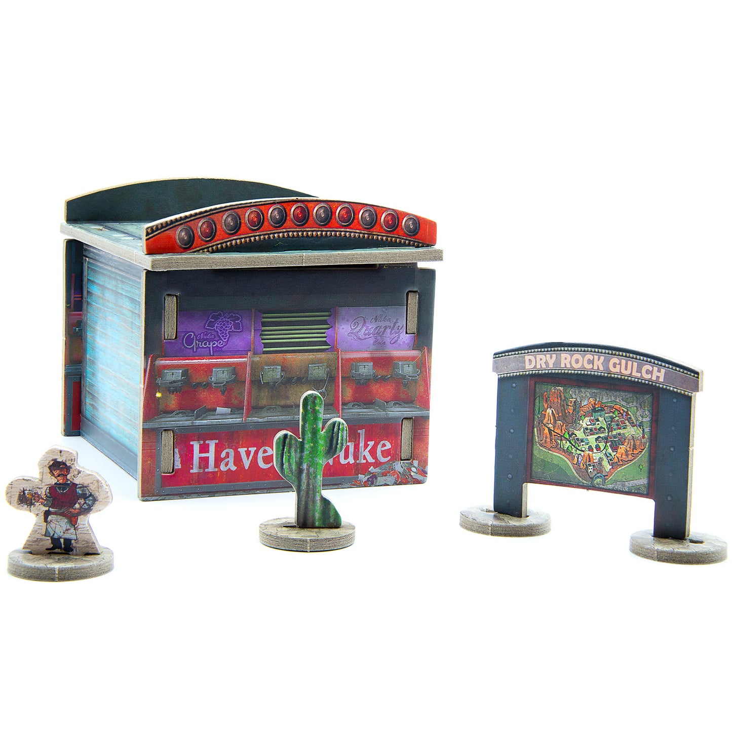 Fallout Factions Tokens and Terrain Pack 1 with desert buildings, cactus, and character figures