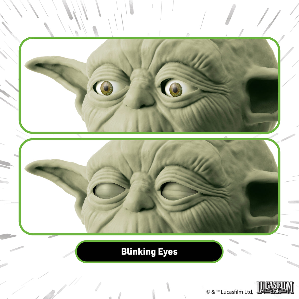 Yoda Blinking Eyes action figure with moving eyelids, green character head