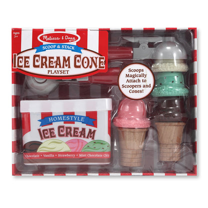 Melissa & Doug Scoop & Stack Ice Cream Cone Playset with magnetic scoops and wooden cones