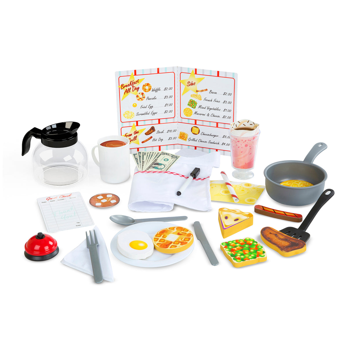 Star Diner Restaurant Play Set 41-Piece with toy food, cooking utensils, menu cards, and accessories