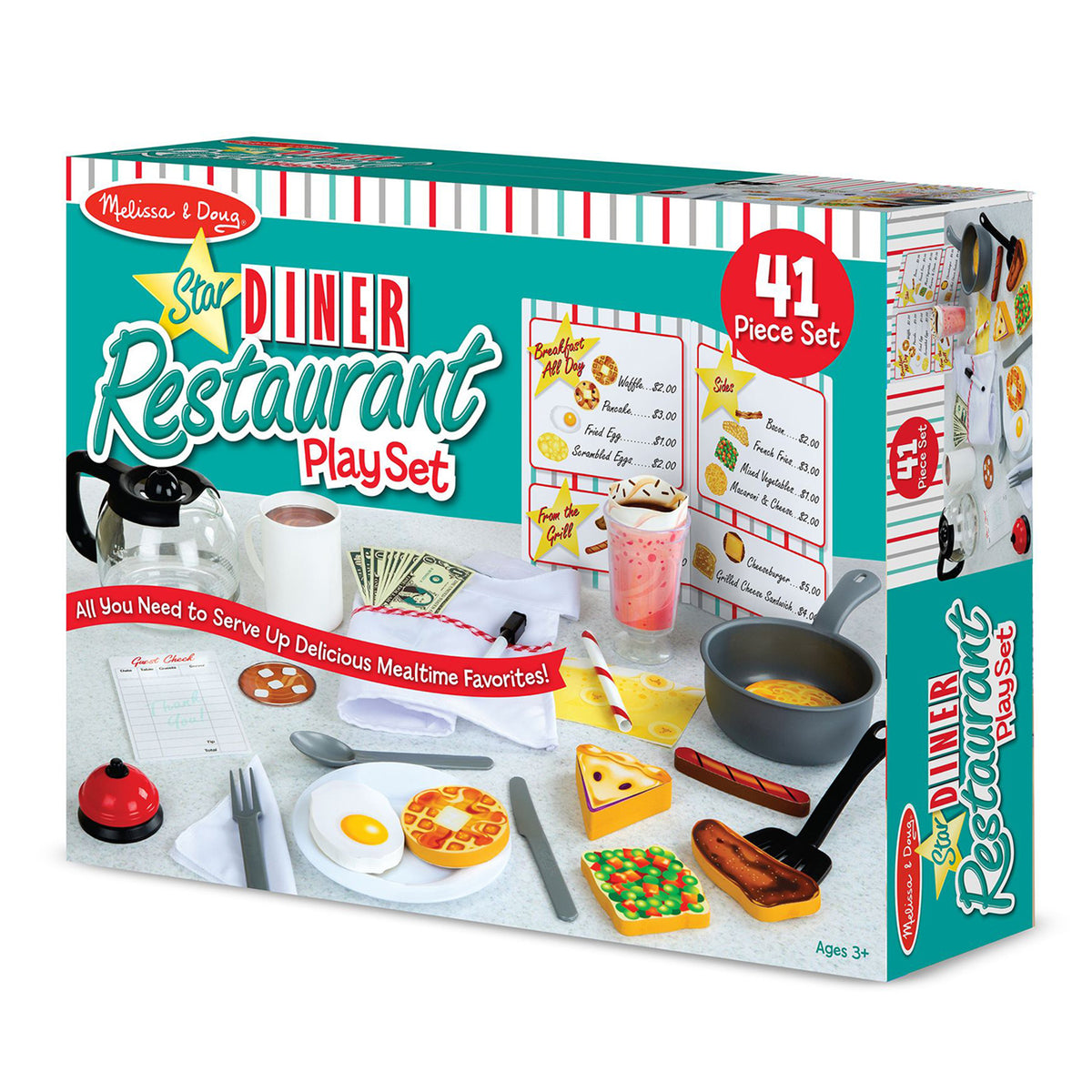 Melissa & Doug Star Diner Restaurant Play Set with 41 pieces including play food, dishes, and accessories