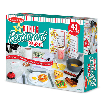 Melissa & Doug Star Diner Restaurant Play Set with 41 pieces including play food, dishes, and accessories