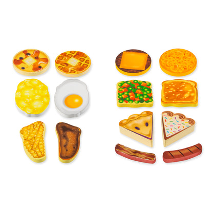 Star Diner Restaurant Play Set 41-piece with colorful toy food including pizzas, eggs, toast, and hot dogs