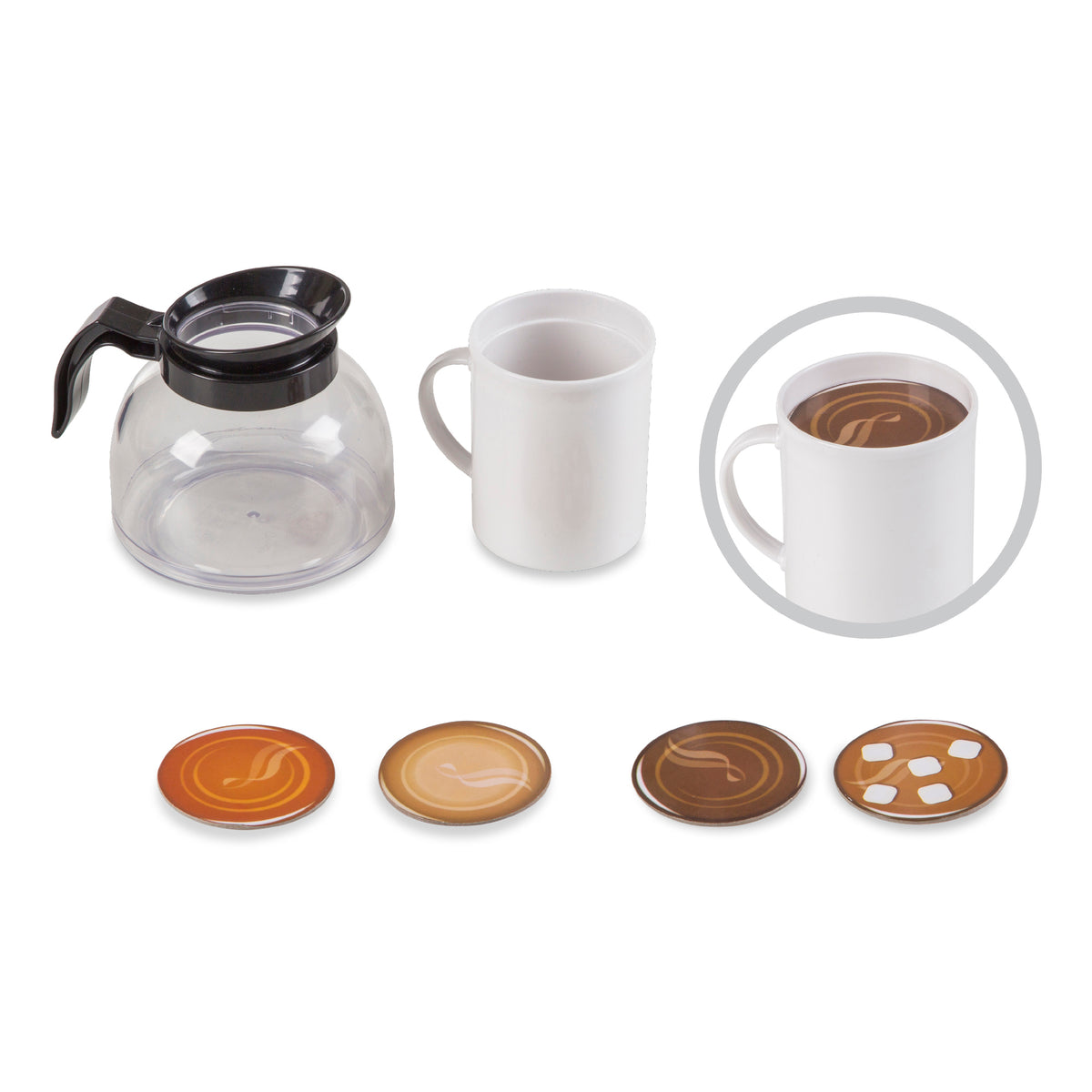 Star Diner Restaurant Play Set 41-piece with coffee carafe, mugs, and latte art coasters