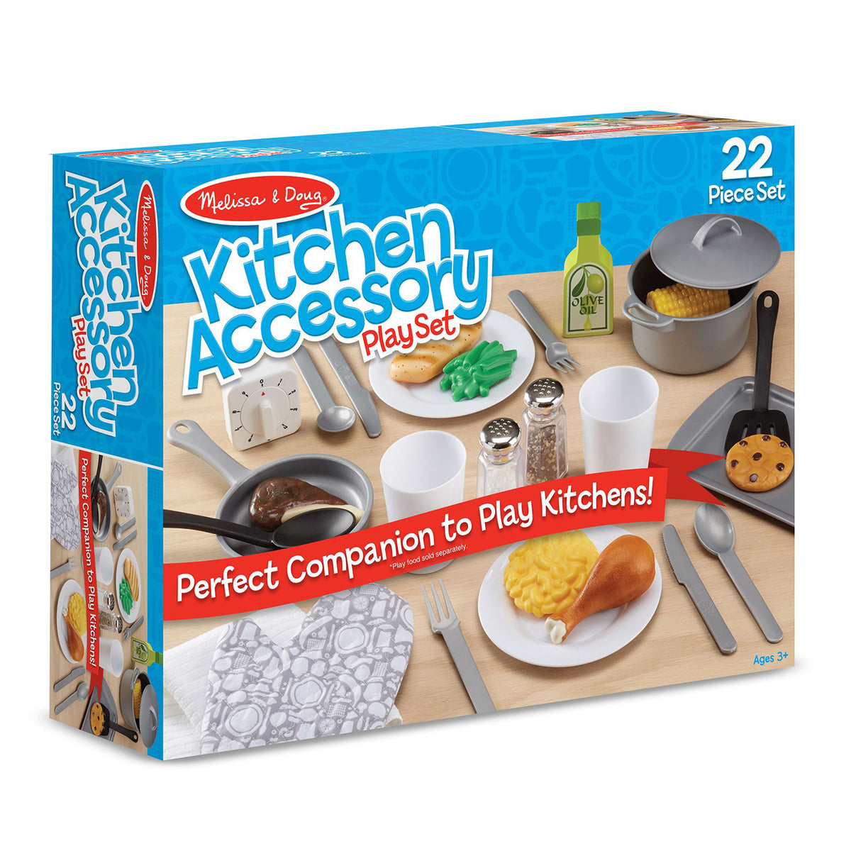 Melissa & Doug Kitchen Accessory Play Set, 22-piece pretend play cooking set with pots, pans, dishes, and food