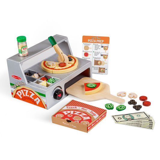 Top & Bake Pizza Counter Chef Play Set with oven, pizza, toppings, and accessories