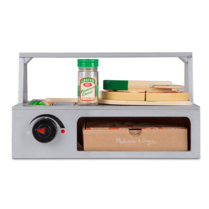 Top & Bake Pizza Counter Chef Play Set with gray counter, cooking dial, and cheese accessories