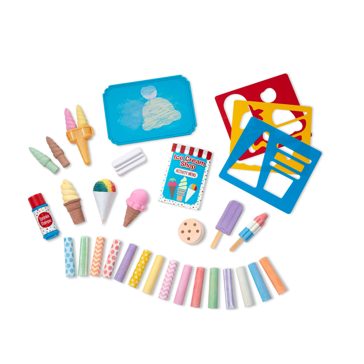 Ice Cream Shop Chalk Set 33-Piece with colorful chalks, ice cream cones, and activity cards