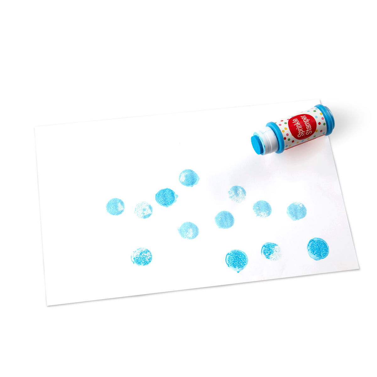 Ice Cream Shop Chalk Set 33-Piece with blue sparkle chalk and stamper on white paper