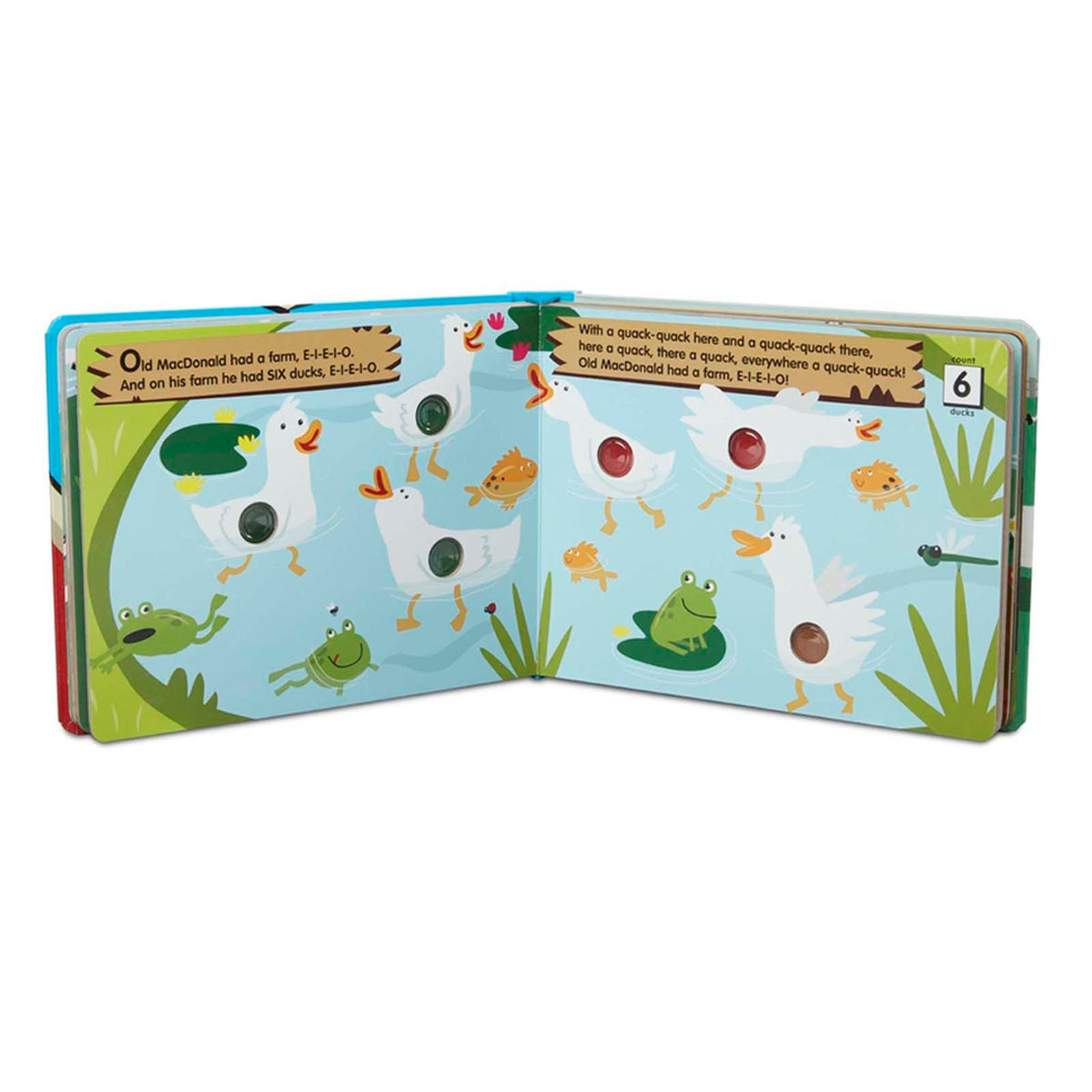 Melissa & Doug Poke-A-Dot Old MacDonald's Farm interactive board book with colorful farm animals and ducks