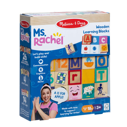 Melissa & Doug Ms. Rachel Wooden Learning Blocks with colorful alphabet and picture tiles for toddlers