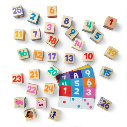 Melissa & Doug Ms. Rachel Wooden Learning Blocks with colorful numbered blocks and activity cards