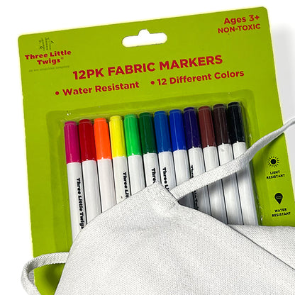 Three Little Twigs DIY Coloring Set: 12 Fabric Markers & Canvas Apron