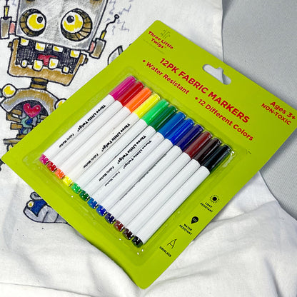 Three Little Twigs DIY Coloring Set: 12 Fabric Markers & Canvas Apron
