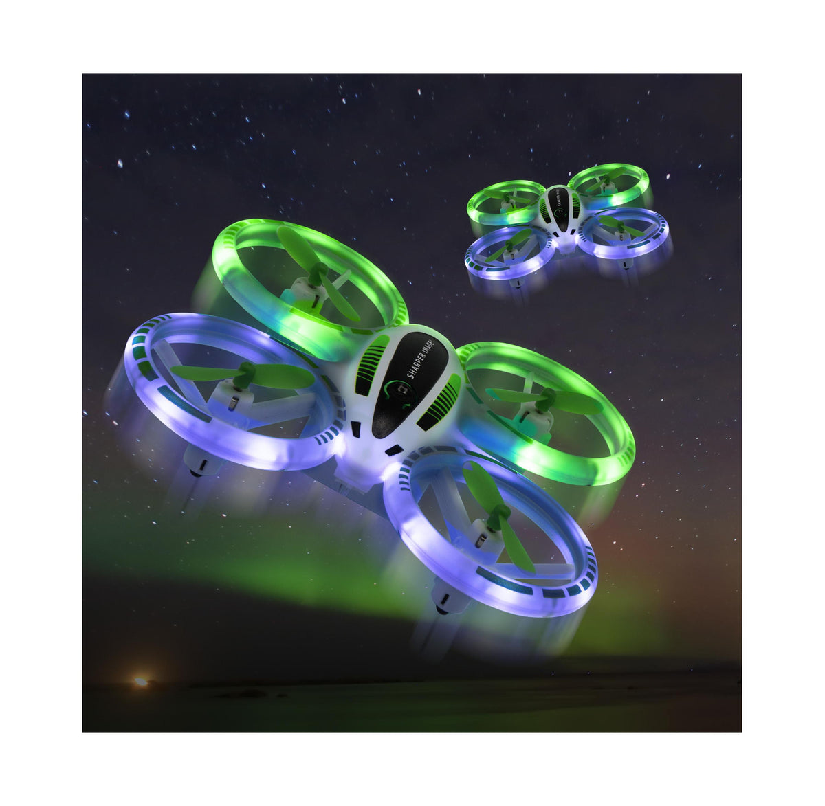 Sharper Image Glow Stunt 5 Drone with green and blue LED lights