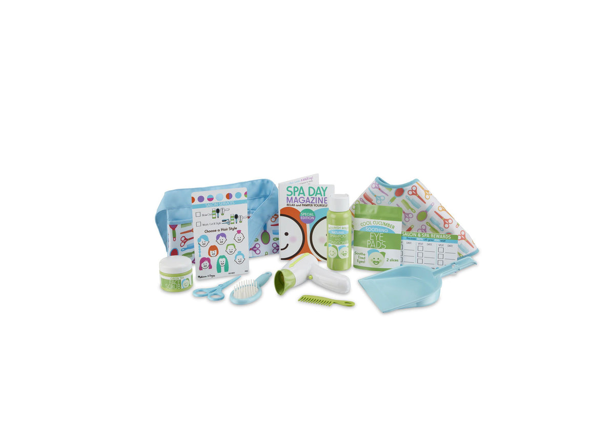 Melissa & Doug 16-Piece Love Your Look Salon and Spa Play Set with hairdryer, scissors, brush, eye pads, cape, apron ...