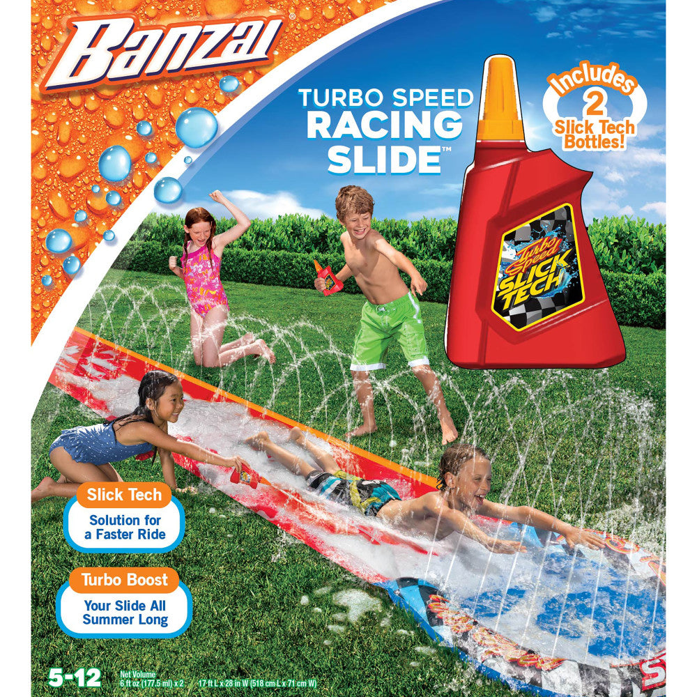 Banzai Turbo Speed Inflatable Racing Water Slide with Slick Tech Solut