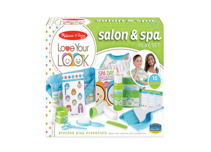 Melissa & Doug Love Your Look Salon and Spa Play Set with 16 pieces including hairdryer, scissors, brush, apron, cape...