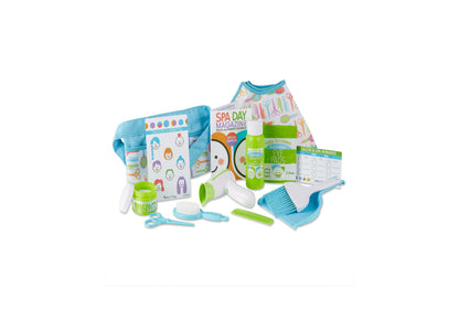 Melissa & Doug 16-Piece Love Your Look Salon and Spa Play Set with blue and green accessories, hairdryer, scissors, b...