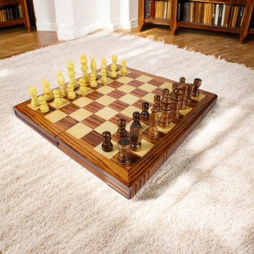 Classic Wooden Chess Set - Travel Friendly 12"x12" Board